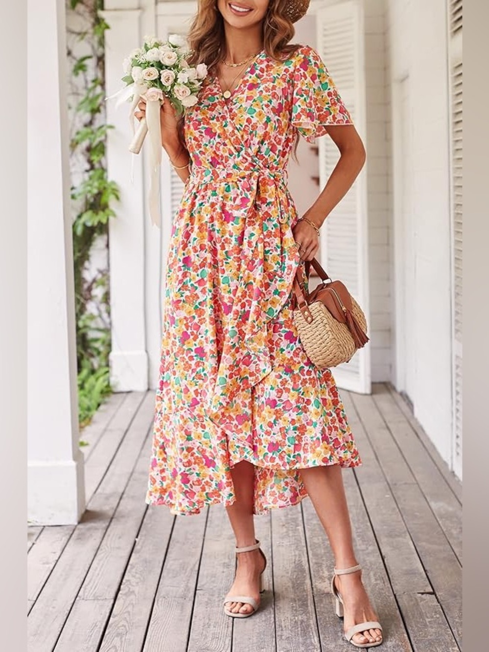 Floral Midi Dress in Multicolor